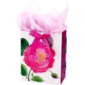 Hallmark 9" Medium Gift Bag with Tissue Paper (Pink Rose) for Valentines Day, Birthdays, Bridal Showers, Weddings or Any Occasion