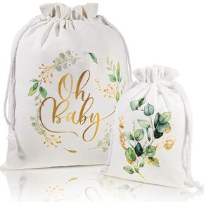 Tessco 2 Pcs Baby Shower Bags Boho Drawstring Greenery Fabric Floral Canvas Gift Bags 20‘'/ 12'' Reusable Gift Wrap for Baby Shower Gender Reveal Birthday Party Favors