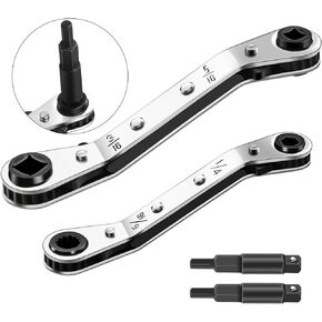 Zhehao Hvac Service Wrench Refrigeration Service Wrench Set, 3/8 to 3/16, 5/16 x1/4, Ratchet Wrench Refrigeration Tool Set Air Conditioner Valve with Hexagon Bit Adapter Kit for Equipment Repair