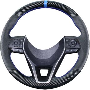 DIY Stitching Carbon Fiber Steering Wheel Cover for Toyota RAV4 SUV Avalon 2019-2023 / for Toyota Camry 2018-2023 / for Corolla 2020-2024 15 inches Black Leather Interior Accessories