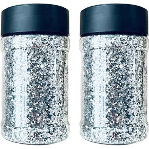 Silver Chunky Glitter Hexagonal - Slime Epoxy Glass Resin Art Crafts Tumblers Body Makeup Nail Art Festival Holiday Party Decoration Scrapbooking – Premium Made in India (2 Shakers, Each 4 oz)