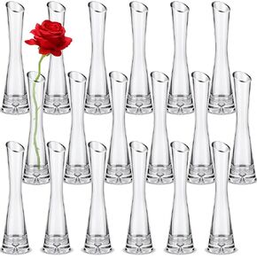 Lallisa Set of 18 Tall Glass Vase for Centerpieces Bud Vase Single Rose Vase Small Bud Vase for Flower Skinny Bud Vases Bulk for Wedding Party Event Home Office Table Decor (9.84" H x 2.36" W)