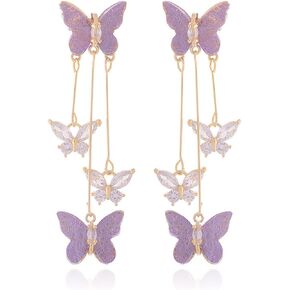 Purple Butterfly Earrings Purple Dress Shirt Outfits Accessories for Women Olivia Concert Merch Rhinestone Butterfly Tassel Earrings Purple Party Prom Jewelry Gifts for Girls