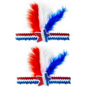 2pcs Memorial Day Headband Sequins Star Patriotic Headbands America Feather Headwear for Independence Day Hair Accessories July 4th Party Supplies Women Costume Decoration
