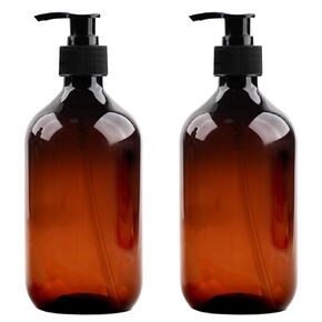 2 Pack Pump Bottle 500ml 17oz Plastic Pump Bottle Dispenser Amber Pump Bottles for Shampoo and Conditioner