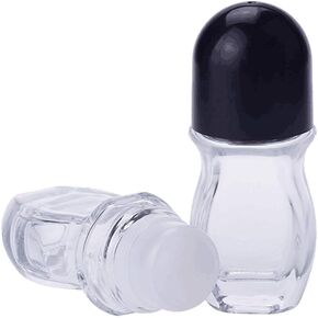2Pcs 50ml/1.69oz Clear Refillable Glass Roll-On Deodorant Bottles Empty Essential Oils Roller Bottles Containers With Plastic Roller Ball and Black Cap For Deodorant Lip Oil Massage Oil Aromatherapy