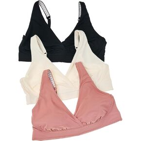 Bravado Designs 3-Pack Ballet Sleep Nursing Bra Bundle in Black, Antique White & Roseclay (Small)