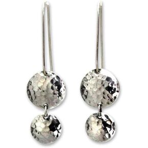 NOVICA Artisan Handmade Sterling Silver Dangle Earrings No Stone Indonesia [1.8 in L x 0.5 in W] ' Magical Shields'