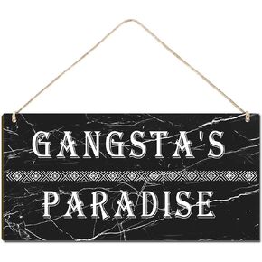 Welcome Sign for Front Door Outside Funny Wooden Door Sign For Front Porch Decor Gangsta's Paradise House Warming Gift Funny Wreaths Decorations Rustic Farmhouse Wall Pediments Art Decor(12 x 6)Inch