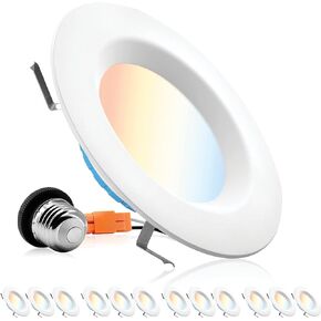 PARMIDA (12 Pack) 5/6 Inch 5CCT LED Recessed Lighting, Dimmable, 12W, 1000LM, 2700K/3000K/4000K/5000K/6000K 5 Color Selectable, Smooth Trim Retrofit Can Light, Wet Rated, ETL & Energy Star Certified