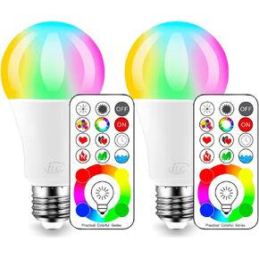 ILC LED Color Changing Light Bulb, 120 Colors, 5700K Daylight White, 70 Watt Equivalent with Remote Control RGBW RGB Daylight and White – Timing Function - A19 E26 Edison Screw (2 Pack)