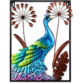 Ratuor Metal Bird Wall Art 3D Peacock Wall Sculpture 16 Inch Outdoor Decor Hanging Wall Decoration for Living Room Garden Bedroom Office Home Housewarming Party Vivid Color