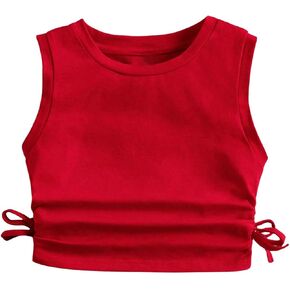 Milumia Girl's Ruched Knot Side Solid Round Neck Sleeveless Crop Tank Tops in Saudi Arabia