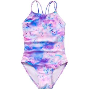 Milumia Girl's One Piece Swimsuit Cute Tie Dye Criss Cross Bathing Suit Swimwear