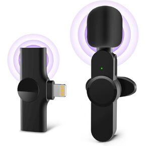 Upgraded （Plug-Play） Wireless Lapel Lavalier Microphone for iPhone iPad Recording,YouTube Facebook Live Stream,Vlog, Auto-Sync Wireless Mic with 2 Clips (No Need App/Bluetooth)