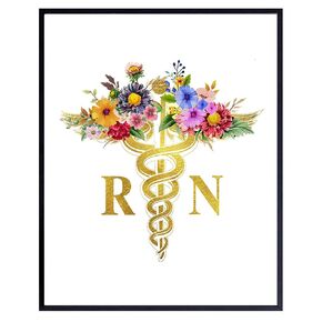 Nurse Appreciation Wall Art - Medical Caduceus Decor - Graduation Gift for ER Registered Nurse, RN - Hospital, Clinic, Doctor Office Decoration - 8x10 UNFRAMED Vintage Shabby Chic Floral Poster Print
