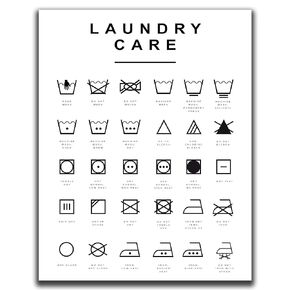 Laundry Room Decor - 11x14" UNFRAMED Print - Black And White Minimalist, Scandinavian, Modern, Typography Wall Print - Guide To Laundry Care Symbols - White Wall Art
