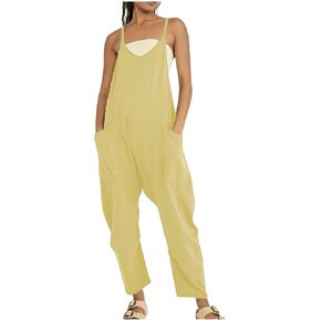 HAILTH Rompers for Women Casual Summer Jumpsuits Sleeveless Loose Spaghetti Strap Overalls Jumpers
