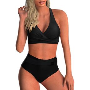 SEAFORM Womens Two Piece Swimsuits Wrap Front Bikini High Waisted Bottom Tummy Control Bathing Suits Vintage Print Swimwear