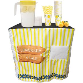 Upper Midland Products Lemonade Stand for Supplies | Lemonade Stand Table Cover | 50 Lemonade Cups Lids Straws and Lemonade Pitcher - Lemonade Stand For Kids (Yellow)