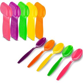 Candy Colored Medium Weight Polystyrene Plastic Tea spoons In Pink, Green, Orange, Yellow, Purple by MT Products (50 Pieces)