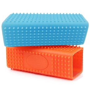 2 Pieces Pet Dog Cat Hair Remover, Block Roller Cleaner, Hollow Rubber Cleaner Brush for Sofa, Car Interiors, Furnishings, Carpets, Bedding or Any Fabric (Orange, Blue)