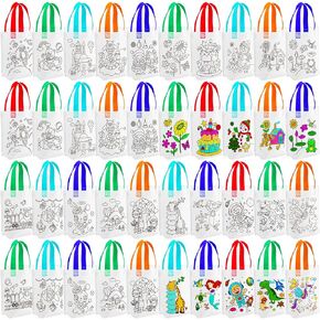 100 Pcs Coloring Goodie Bags Cute Cartoon Bags Reusable Party Favor Paint Bags Non Woven Goodie Bags for Kids Birthday Party Art DIY Crafts Supplies, 20 Styles