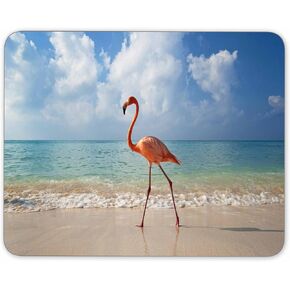 لوحة ماوس Pink Flamingo Walking on The Beach، وسادة ماوس من المطاط الطبيعي، أساور معصم إبداعية عالية الجودة محمية للمعصم، لوحة ماوس (9.5 بوصة × 7.9 بوصة)