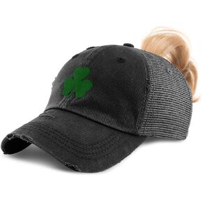 Custom Womens Ponytail Cap Shamrock Irish Embroidery Cotton Strap Closure