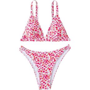 SOLY HUX Women's Floral Print Spaghetti Strap Bikini Bathing Suit 2 Piece Swimsuits