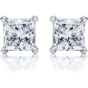 1/4 Carat Solitaire Diamond Stud Earrings Princess Cut 4 Prong Push Back (G-H Color, I1 Clarity)