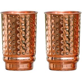 Hammered Pure Copper Tumblers Set of 2, UNLINED, UNCOATED and LACQUER Free | 350 Ml. (11.8 US Fl Oz) Traveller's Copper Cups for Ayurveda Health Benefits