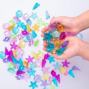 NLR [95pcs 500g] Colorful Acrylic Sea Shell/Conch/Starfish Gems Set, Beach Holiday | Swimming Pool Diving | Treasure Hunt | Party Favor, Gift for Birthday/Christmas/Easter Prizes