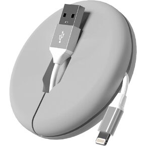 TALK WORKS Lightning to USB-A Cable W Smart Management Case Cord Holder for iPhone 14/13/12/11-6ft Gray Cable W Compact Cord Organizer For Home, Office, Travel Storage - Easy Pull-Out Cable Management