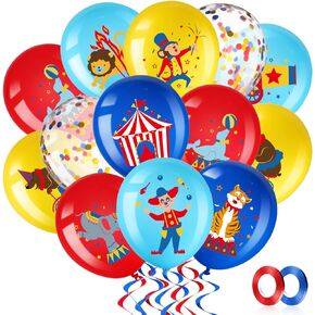 Carnival Theme Party Balloons, 60 Count, 12 inch Diameter, Blue & Red, Latex, Animal Design, for Birthday & Baby Shower, Children & Parents