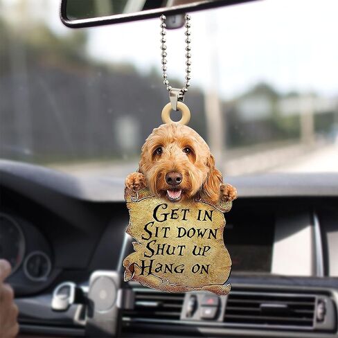Talataca Goldendoodle Sleeping Angel Wing Memorial 2D Flat Car Rear View Mirror Accessories Christmas Tree Ornament Decoration Hanging Charm Interior Rearview Pendant Decor Gift in Saudi Arabia