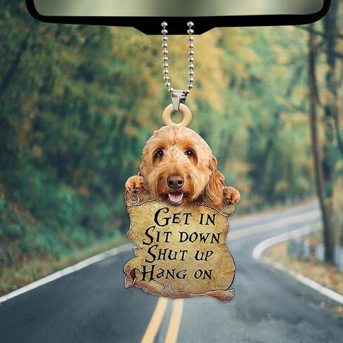 Talataca Goldendoodle Sleeping Angel Wing Memorial 2D Flat Car Rear View Mirror Accessories Christmas Tree Ornament Decoration Hanging Charm Interior Rearview Pendant Decor Gift in Saudi Arabia