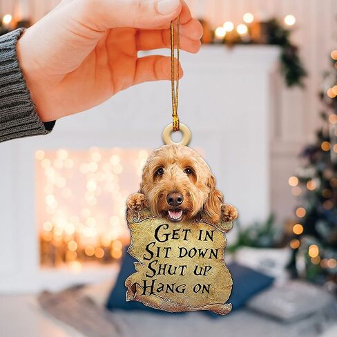 Talataca Goldendoodle Sleeping Angel Wing Memorial 2D Flat Car Rear View Mirror Accessories Christmas Tree Ornament Decoration Hanging Charm Interior Rearview Pendant Decor Gift in Saudi Arabia