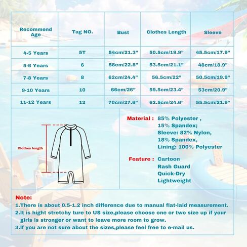 بدلة سباحة LIBREDGE للفتيات بأكمام طويلة للحماية من الطفح الجلدي قطعة واحدة مع غطاء حماية من الأشعة فوق البنفسجية in Kuwait