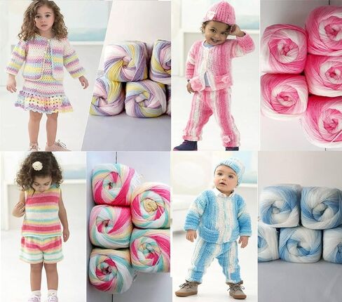 غزل الجليد الوردي والأزرق والأبيض والأرجواني والأصفر الفاخر من الأكريليك للأطفال، غزل الكروشيه للحياكة اليدوية DIY 100% أكريليك، (3.53 أونصة)، (393 ياردة)، (29610) in Kuwait