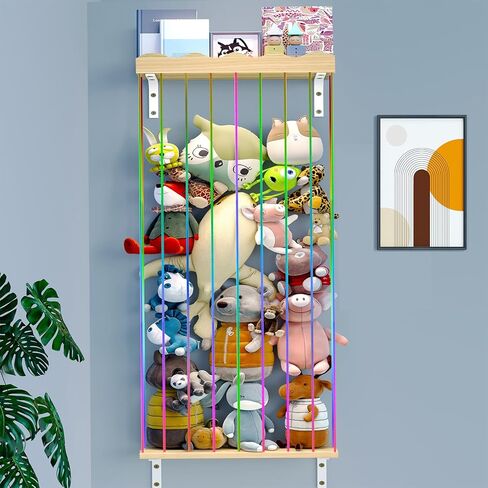Stuffed Animal Storage Toy Organizer Shelf -Stuffed Animal Holder - Cute Pine Hanging Stuff Animal Organizer for Wall & Corner, Large Adjustable Length- Kids Nursery Playroom Bedroom Decor (Rainbow） in Saudi Arabia
