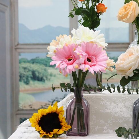 GMWD Glass Flower Vase Set of 6 Gray Clear Bud Vases, 14.5 Oz 8 Oz Apothecary Bottle Vases Decorative for Centerpieces Home Decoration Wedding Reception Table Decor in Saudi Arabia