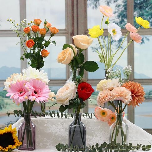 GMWD Glass Flower Vase Set of 6 Gray Clear Bud Vases, 14.5 Oz 8 Oz Apothecary Bottle Vases Decorative for Centerpieces Home Decoration Wedding Reception Table Decor in Saudi Arabia