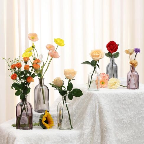 GMWD Glass Flower Vase Set of 6 Gray Clear Bud Vases, 14.5 Oz 8 Oz Apothecary Bottle Vases Decorative for Centerpieces Home Decoration Wedding Reception Table Decor in Saudi Arabia