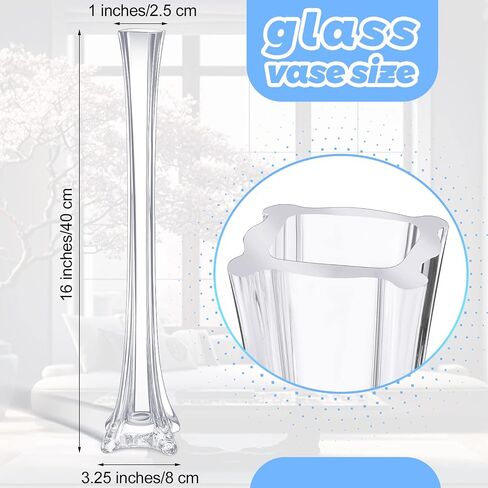 12 Pcs Eiffel Tower Vase Bulk 16 Inch Flute Vase Glass Vases Tall Glass Vases Long Skinny Vase Base Glass for Wedding Centerpiece Flowers Decorations (Clear) in Saudi Arabia