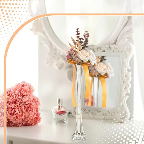 12 Pcs Eiffel Tower Vase Bulk 16 Inch Flute Vase Glass Vases Tall Glass Vases Long Skinny Vase Base Glass for Wedding Centerpiece Flowers Decorations (Clear) in Saudi Arabia