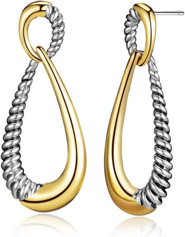 Dangle Earrings for Women Designer Brand Unique 2 Tone Gold & Silver Statement Drop Earring Jewelry Gift in Saudi Arabia
