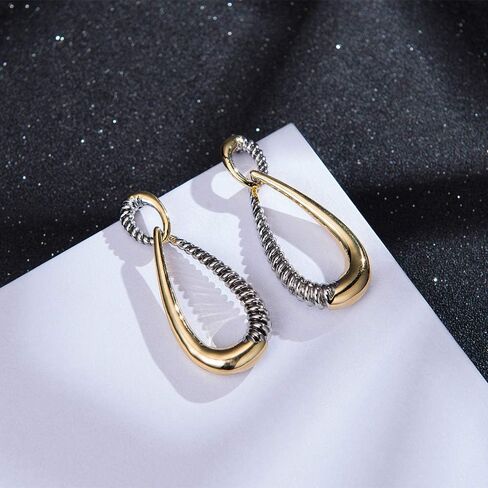 Dangle Earrings for Women Designer Brand Unique 2 Tone Gold & Silver Statement Drop Earring Jewelry Gift in Saudi Arabia