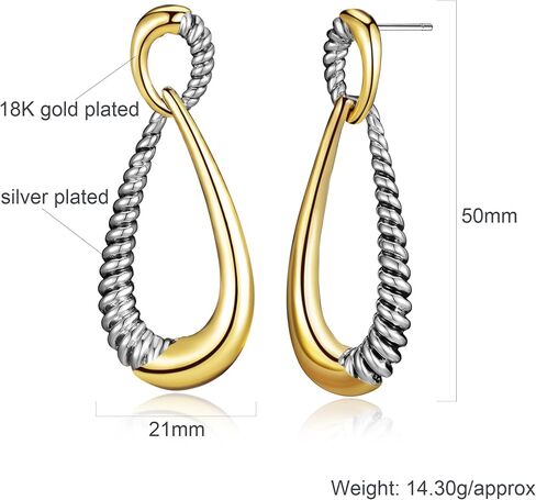 Dangle Earrings for Women Designer Brand Unique 2 Tone Gold & Silver Statement Drop Earring Jewelry Gift in Saudi Arabia
