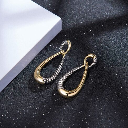 Dangle Earrings for Women Designer Brand Unique 2 Tone Gold & Silver Statement Drop Earring Jewelry Gift in Saudi Arabia